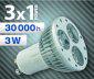 3x1 ledes lmpa 3W energiafelvtel mellett kb 30W izznak megfelel fnyer 30 000 ra vrhat zemid tbb mint 10 v 120 fokos vilgtsszg spot izz GU 10 foglalat CW hidegfehr szntartomny A l