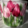 Tulipnos kasp Otthon lakberendezs Kasp virgtart vza kors cserp Decoupage szalvtatechnika Kermia Tulipnos kasp 14 4 cm magas 17 5 cm tmrj Kzzel ksztett festett decoupage technikval