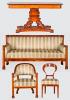 Magyar 1840 krl fenyfa alapon cseresznyefa bortssal intarzis dsztssel asztal 2 db fotel 4 db szk 92 71 60 cm 78 145 76 cm 93 182 72 cm 92 50 42 cm